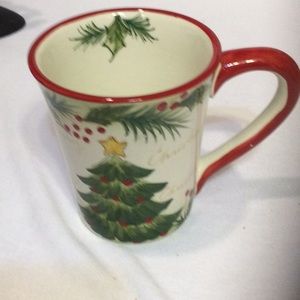 Holiday wreath hand-painted Holly and a Christmas tree mug.